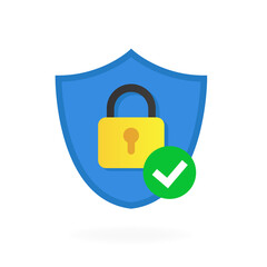 Data protection in the form of a shield is activated. Vector illustration