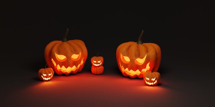 3d rendering illustration halloween pumpkin with dark light. 3d rendering background