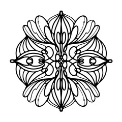 Round Ornate Mandala design for Coloring books Vector Illustration in Zentangle style. Outline doodle ornament isolated on white background. Decorative elements, pattern, zen doodle.