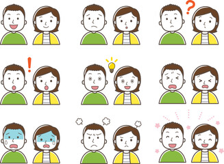 若い男女の色々な表情のイラストセット
