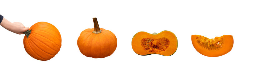 Pumpkin Isolated with Clipping Path, Squash Farm, Orange Autumn Pumpkins Harvest