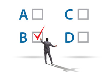 Multiple choice test question concept with business people