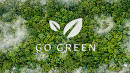 Go green concept for environmental sustainability on Top view of nature