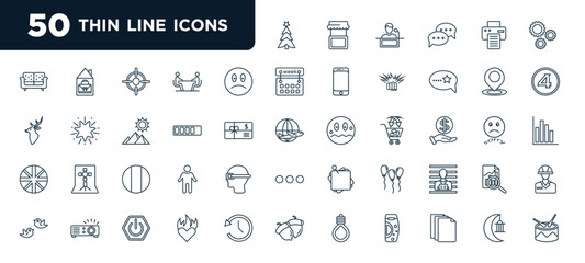 set of most common used 50 web icons in outline style. thin line icons such as christmas tree, sad face, progress bar, french, ballon, passion, ramadan vector