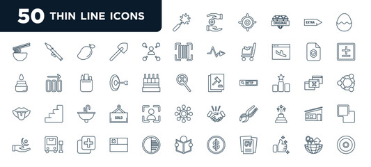 set of most common used 50 web icons in outline style. thin line icons such as creation, media social, perfect, sink, extract, chile, ecosystem vector