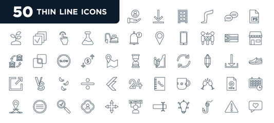 set of most common used 50 web icons in outline style. thin line icons such as customer care, excavator, amount, chips, mug, union, hazard vector - obrazy, fototapety, plakaty