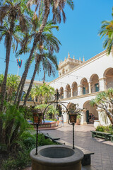 Fototapeta na wymiar San Diego is a popular tourist travel destination with impressive historic architecture in Balboa Park colonial outdoor landmarks old town palace with lush vegetation 