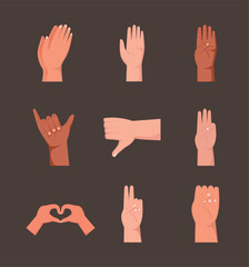 nine hands gestures icons