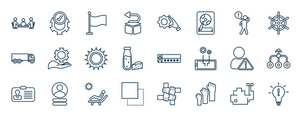 set of most common used web icons in outline style. thin line icons such as meetings, returns, complain, ownership, login password, multiply, leisure, raise hand vector.