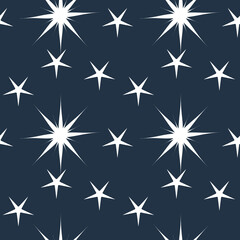 Seamless pattern of white stars and snowflakes on a blue background New Year's print for wrapping paper. Christmas background of stars and snowflakes