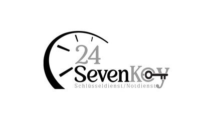 Twenty Four Hours a Day for Seven Days a Week and Key Logo Template Black & Silver