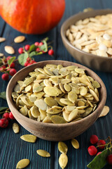 Concept of Autumn vibe food, Pumpkin, Pumpkin seeds