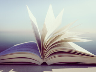 Open book outdoors. Reading