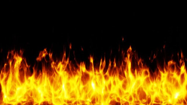 Fire flames or fireplace burning animation on black background. 3d motion graphic backdrop render