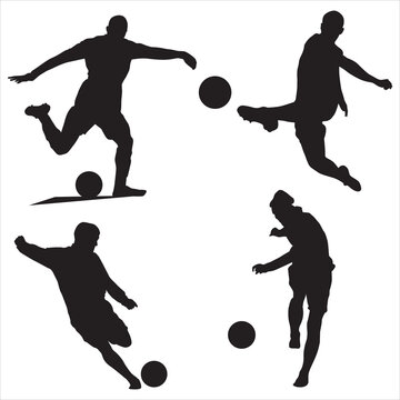 collection of silhouettes soccer players kicking the ball