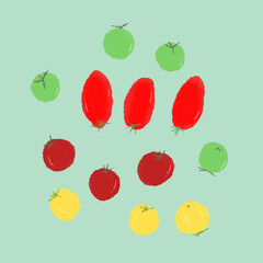 Tomato Water color illustration multiple foods vegetables Green background 