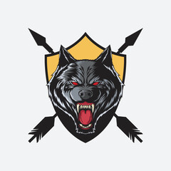 wolf head and shield vector logo
