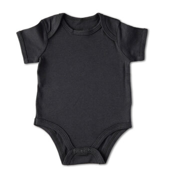 Black baby bodysuit mockup, baby onesie, transparent movable image for scene creation, design presentation.