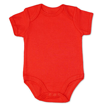 Red Baby Onesie Mockup For Christmas Design Presentation, Shirt Sleeves Bodysuit, Movable Isolated Transparent Png Image.