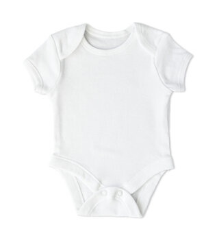 White baby bodysuit mockup, isolated transparent movable image of shirt sleeves baby onesie.