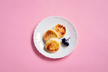 Delicious cheesecakes on a plate. Healthy breakfast flat lay food photography