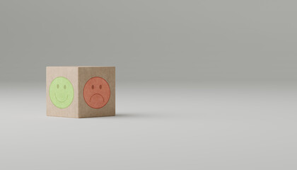 Service rating, ranking, customer review, satisfaction and emotion concept. Wooden Block With Happy And Unhappy Face. Services and Customer satisfaction survey concept. copy space