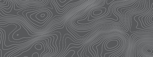 Black and white wavy abstract topographic map contour, lines Pattern background. Topographic map and landscape terrain texture grid. Wavy banner and color geometric form. Vector illustration.