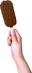Hand holding chocolate ice cream cutout