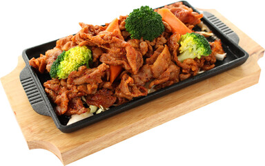 Korean Pork BBQ on a hot plate cutout