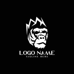 Mountain head gorilla logo icon vector template on black background, wild life logo.