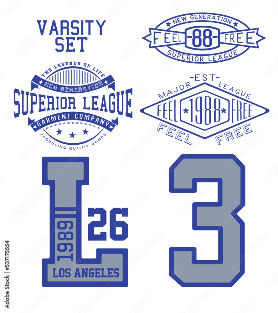 Wall mural Varsity College vector label and print set.