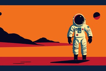 Digital vector illustration of an astronaut on mars on orange colors background