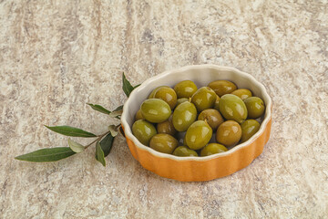 Tasty marinated olives in the bowl