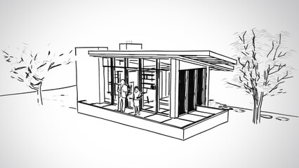 Rendering of modern cozy house sketch