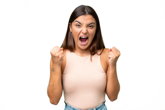 Young caucasian woman isolated on green chroma background frustrated by a bad situation