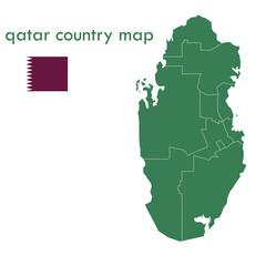 The green map of Qatar divides each city and territory separately.