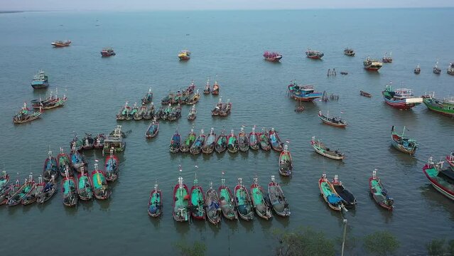 Drone footage of Fishermen's Lasem Bay Central Java, Indonesia Daily Activity