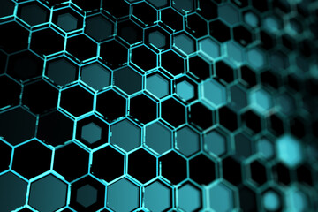 Naklejka premium Creative blue hexagonal backdrop. Technology, design and landing page concept. 3D Rendering.