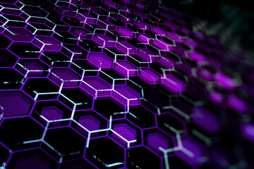 Creative purple hexagonal wallpaper. Technology, design and landing page concept. 3D Rendering.
