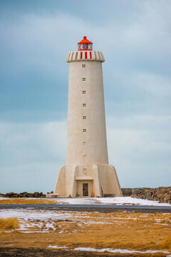 Old Akranes Lighthouse and Akranesviti , Nice lighthouses close to the shore of Akranes town near Reykjavik at Akranes , West Coast of Iceland : 15 March 2020