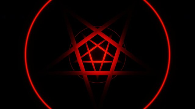 Blinking red pentagram symbols tunnel animation