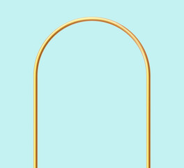 Golden realistic arch. Gold 3d arch frame. Shiny doorway. Blank portal design element. Vector illustration isolate on blue background.