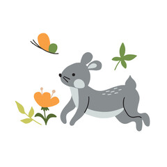 Cute hare on a white background. Vector illustration for kids with cartoon forest animal. Baby print with rabbit for baby clothes, postcard, poster