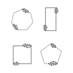 Set of floral frame design elements. Black circle border vector ornament.