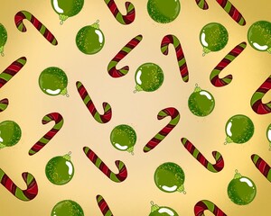 Merry Christmas seamless  texture Christmas toys, candy canes. Christmas composition for print fabric or paper, hand drawn, illustration