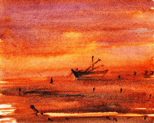 boat at sunset - 537179592