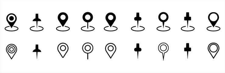 Pin Location icon. Simple map pin. Set of black and flat map pin icons. Modern map markers. location pin sign. Map pin place marker. Vector icon