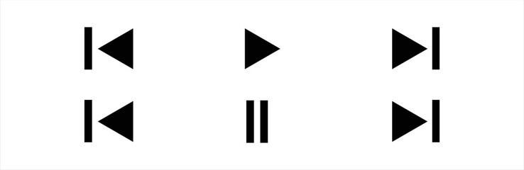 Play and pause icon set. Media player icon set. Music player icon set. Media player icon collection. Play and pause buttons sign. Play and pause buttons symbol. Vector illustration.