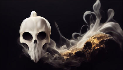 Halloween ghost. skull smoke effect with black background