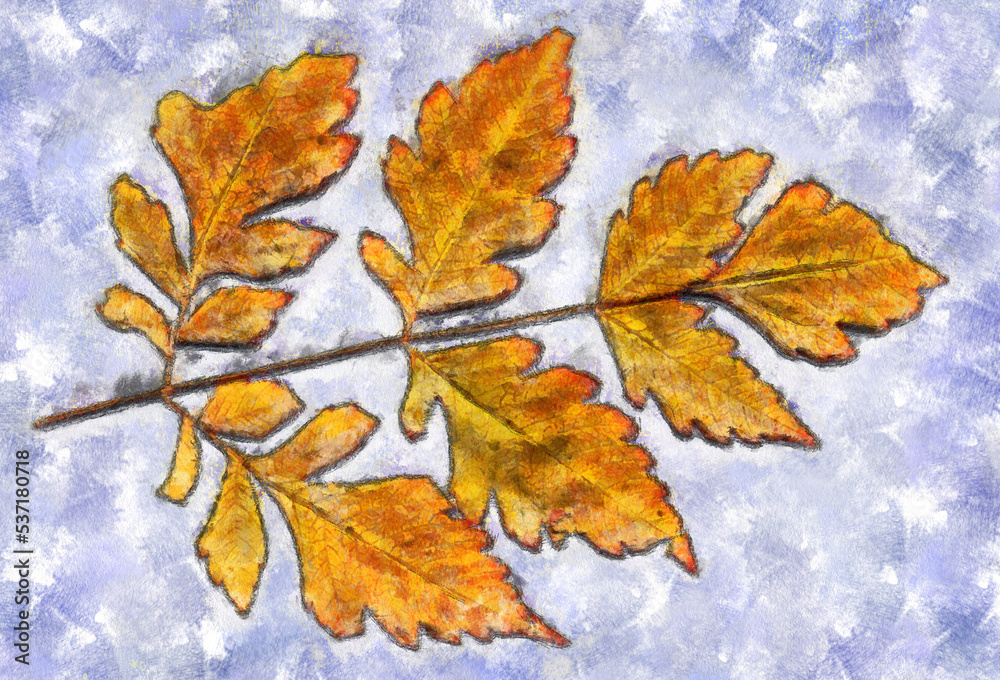 Poster Yellow autumn leaves digital painting